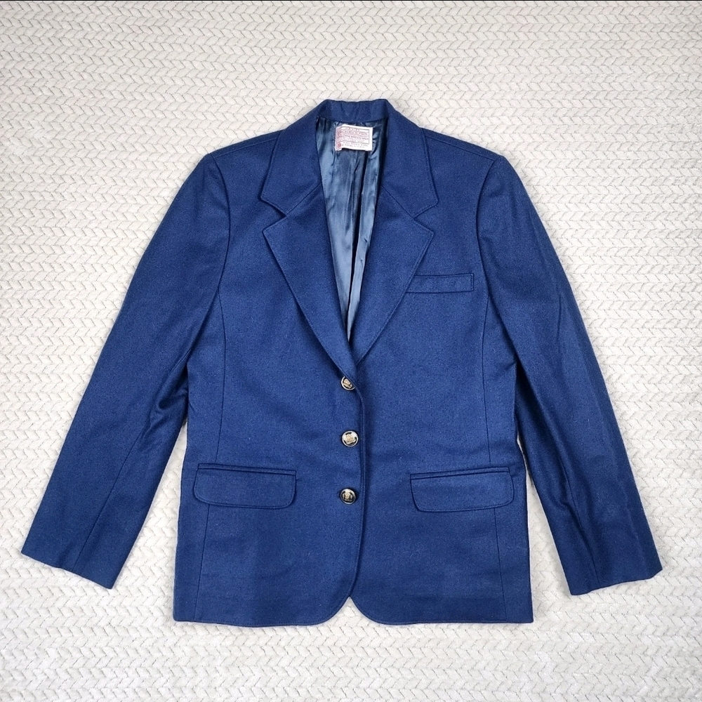Vintage Pendleton Blazer Womens Petite Size  8 100% Wool Colonial Navy Blue